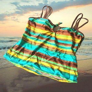 SUN CASUAL Stripped Keyhole Tankini Swimsuit Top